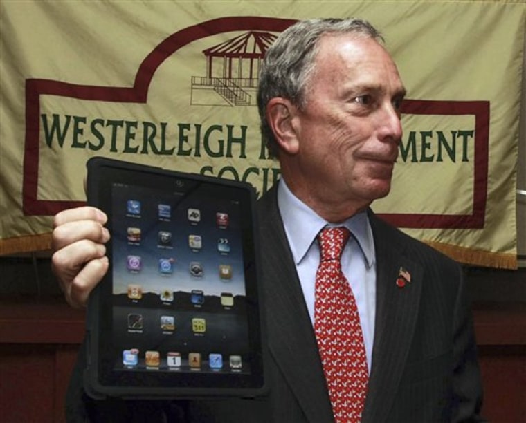 New York Mayor Michael Bloomberg with his iPad; he was among more than 100,000 iPad 3G users whose e-mail addresses were hacked. The FBI is now investigating.